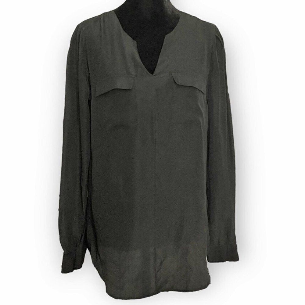 Mossimo Womens Black Blouse Size Small Pockets Semi Sheer Lightweight Casual Top - Picture 1 of 4